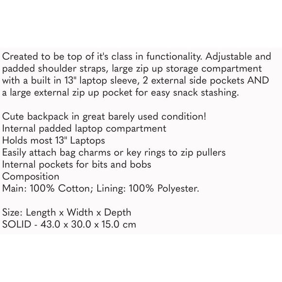 Backpack‎ Typo Ezra Black White Floral Modern backpack EUC - Picture 9 of 9